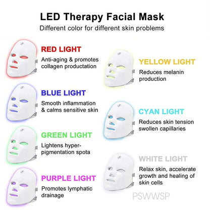 AuraGlow 7-Color LED Light Therapy Beauty Mask