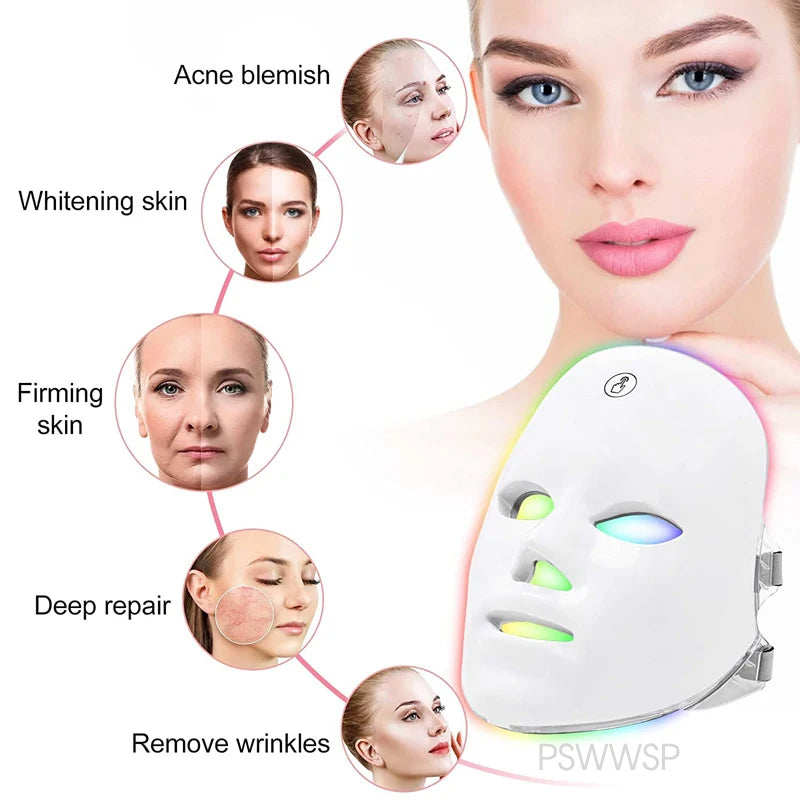 AuraGlow 7-Color LED Light Therapy Beauty Mask