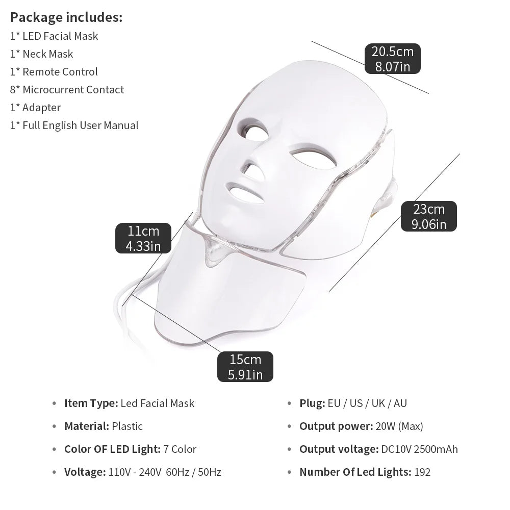 GlowWave 7-Color LED Light Therapy Face & Neck Mask