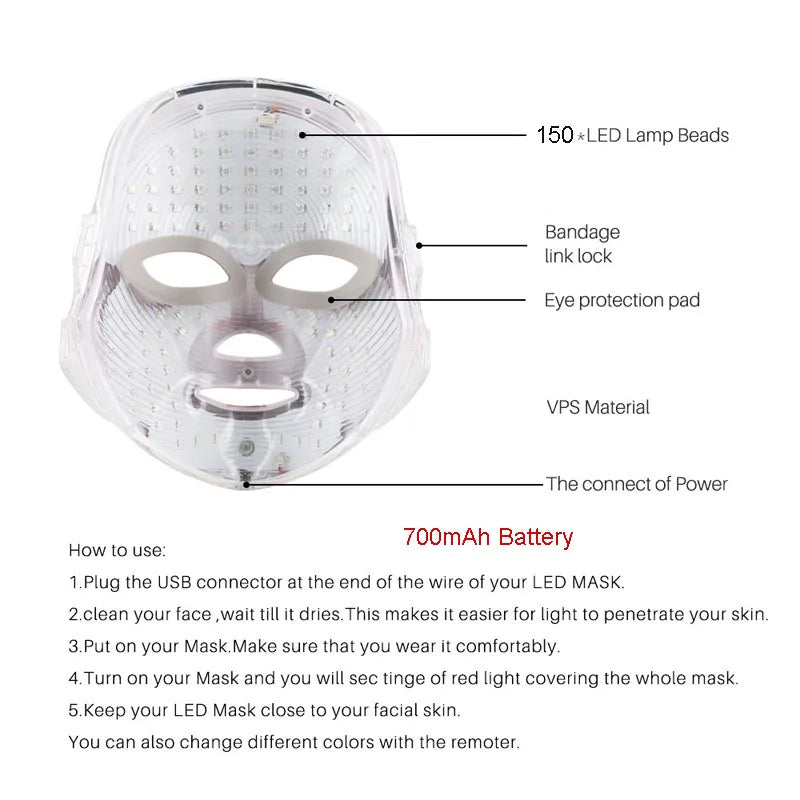 AuraGlow 7-Color LED Light Therapy Beauty Mask