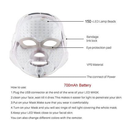 AuraGlow 7-Color LED Light Therapy Beauty Mask